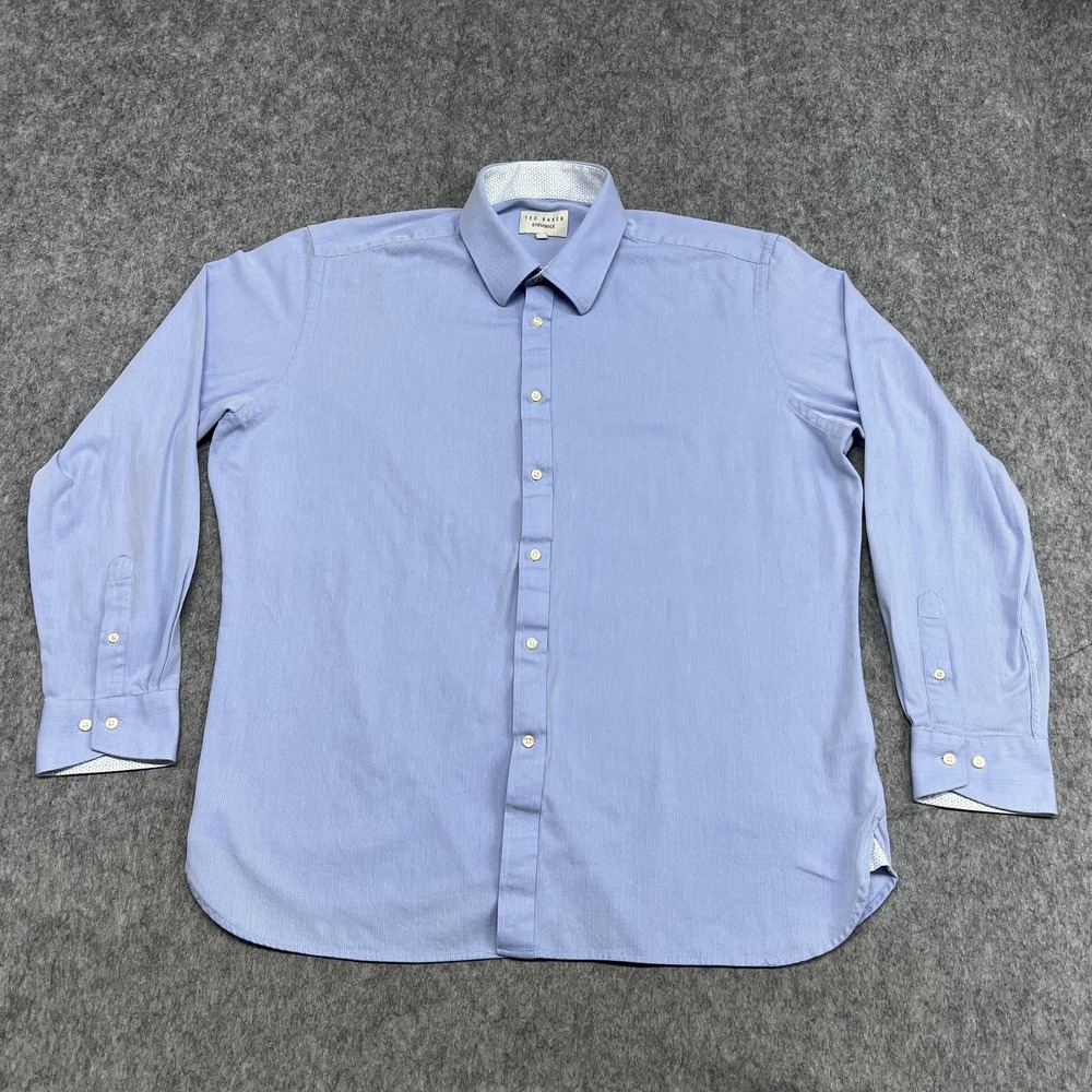 Ted Baker Endurance Shirt Mens 17.5 36/37 Blue Stretch Long‎ Sleeve Dress Career